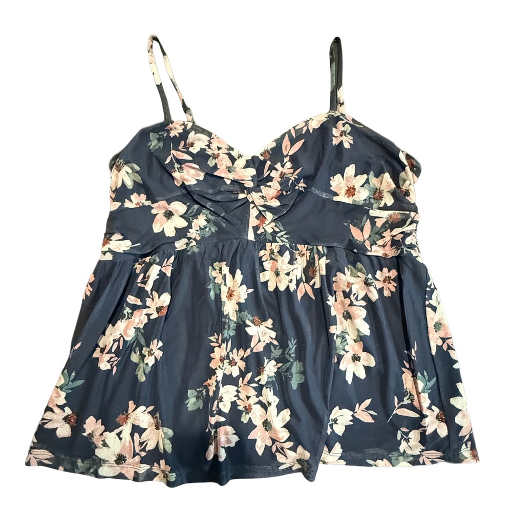 Maurices Navy Floral Tank Top with Pink and Cream Flowers